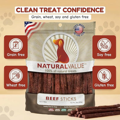 Loving Pets Natural Value Beef Sticks - Soft Jerky Dog Treats for Large & Small Breeds - Healthy Gluten, Wheat, Soy & Grain Free Pet Treats for Dogs