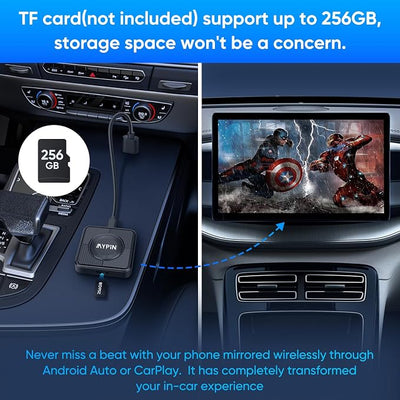 Upgraded Wireless CarPlay Adapter, 3-in-1 Wireless Carplay & Android Auto& Video Adapter, Support Netflix YouTube Support TF Card, Plug & Play, USB Type C, USB Type A Compatible with iPhone & Android