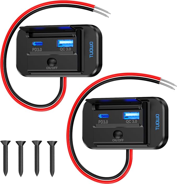 USB Outlet Panel 2-Pack - 54W Fast Charging Type-C PD 36W + USB-A QC 3.0 18W 12V/24V Surface Mount for RV Marine Truck Bus Golf Cart