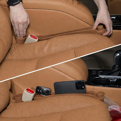 Car Seat Gap Filler Set of 2, 3IN1 Seat Side Gap Filler Plug with Storage Slot & Hook Function, Soft Foam Universal Fit Car SUV Truck Fill Gap Between Seats Console Organizer（Narrow Mocha Brown ）