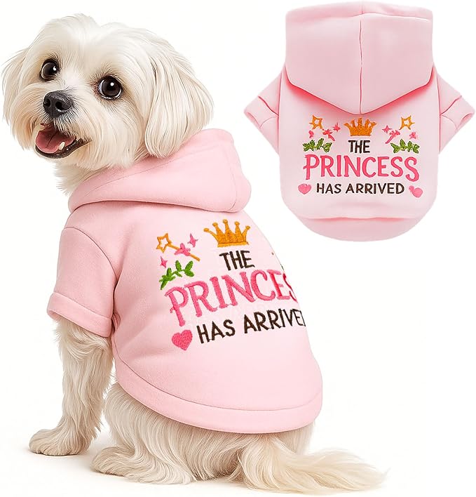 ABRRLO Small Dog Hoodie Clothes Cute Pink Princess Fleece Dog Sweater for Small Dogs Cats Girl Warm Puppy Sweatshirt with Leash D Ring Fall Winter XS Pet Outfits Chihuahua Yorkie Shihtzu(Pink,XS)