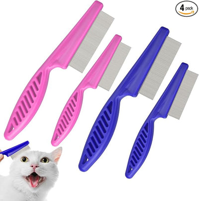 CAPHONT Flea Comb for Cats with Handle, 4 Pcs Flea Brush Tear Stain Comb Grooming Face and Matted Hair Paws Pet Lice Comb for Small, Medium & Large Cat Dog Kitten Rabbit