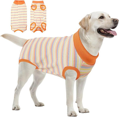 SAWMONG Recovery Suit for Dogs Female Male, Cotton Breathable Dog Onesie After Surgery Spay Neuter, Professional Pet Surgical Suit, Substitute E-Collar Cone (Orange Stripes, 2XL)