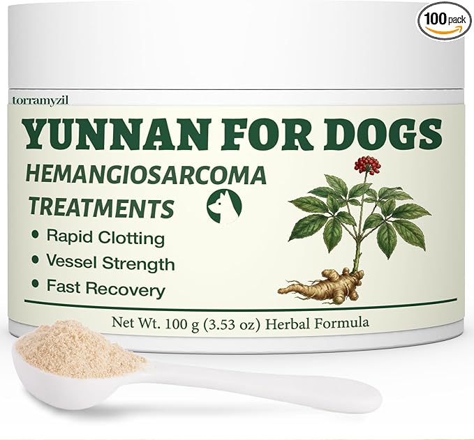Yun nan Powder for Dogs – Natural Herbal Quick Stop Bleeding for Hemangiosarcoma, Hemoabdomen, Pericardial Effusion, Cancer Bleeding, Severe Bruising, Ulcer-Related Bleeding, Bloody Stools– 100g
