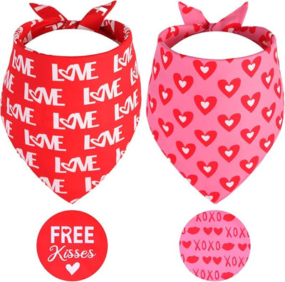 Valentine's Dog Bandanas XLarge 2PCS, Triangle Reversible Sweetheart Scarf for Boy and Girl, Love Bibs Accessories for Large and Extra Large Dogs