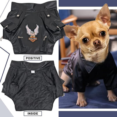Warm Dog Coat Small and Medium Dog Clothes Windproof Waterproof Puppy Clothing Cool Pet Dog Clothes Puppy Leather Jacket Black XL