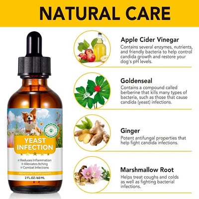 Yeast Infection Treatment for Dogs - Natural Anti Yeast Drops, Ear & Skin Itch Relief, Allergy Symptom Relief, Reduces Inflammation, with Multivitamins Probiotics, 2.02 Oz