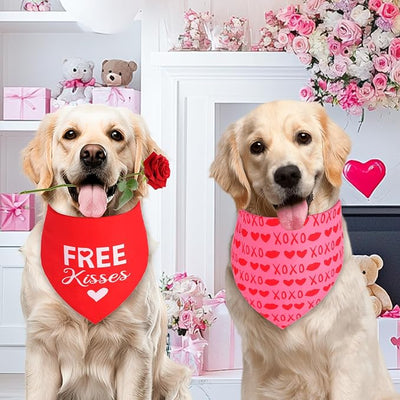 Valentine's Dog Bandanas Small 2PCS, Triangle Reversible Sweetheart Scarf for Boy and Girl, Love Bibs Accessories for Small XS Dogs Cats