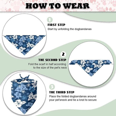 KEIAHUAN Blue Hibiscus Floral Dog Bandanas Dog Bandana Adjustable Triangle Holiday Reversible Scarves for Medium Large Extra Large Dogs Pets