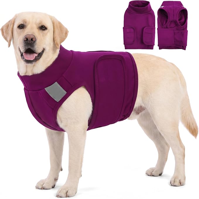 AOFITEE Dog Calming Vest for Dogs Anxiety, Dog Thunder Shirt, Anxiety Vest with Hook & Loop Closure, Reflective Dogs Compression Shirt for Fireworks Travel Vet Visit, Purple L
