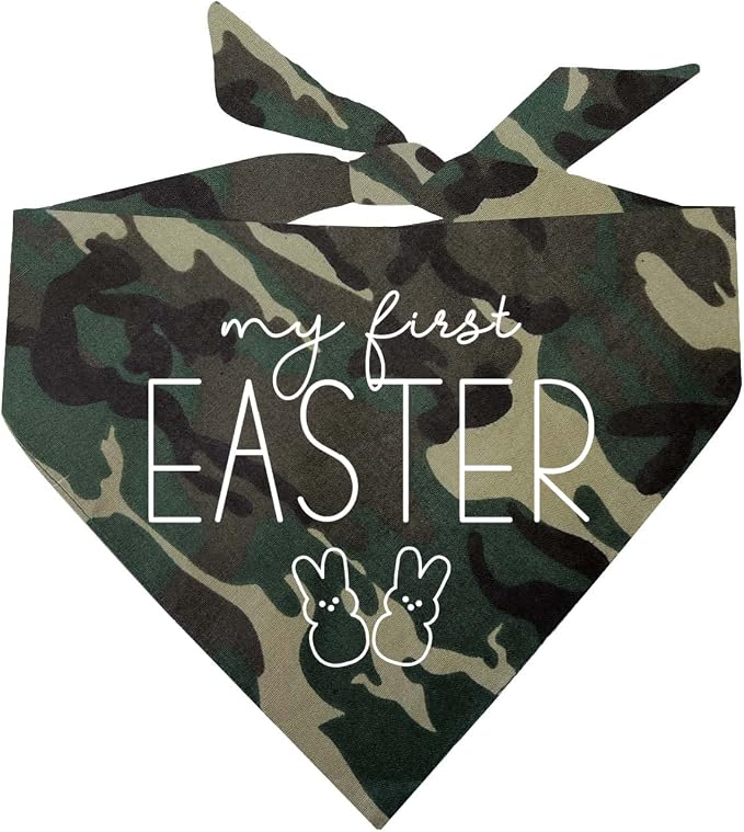 My First Easter Dog Bandana | 100% Cotton Adjustable Triangle | Made in USA | Easter Bunny | Egg Hunt| Funny Outfit Prop Photoshoot |Camo, X-Small (392)
