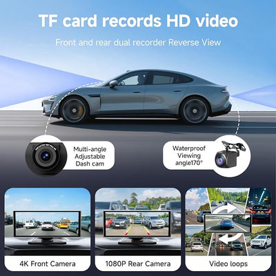 11.26 Inch HD Touchscreen Car Display, Wireless CarPlay/Android Auto Screen for Car, Navigation System with 4K Dash Cam, Backup Camera, 64GB Memory, Voice Control