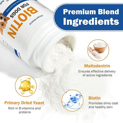 Biotin for Dogs, Supports Shiny Coat and Healthy Skin, Strengthens Dog Nails, Biotin Powder Supplement for Dog Shedding, Dry Skin Relief for Dogs, 6 oz, Original Flavor