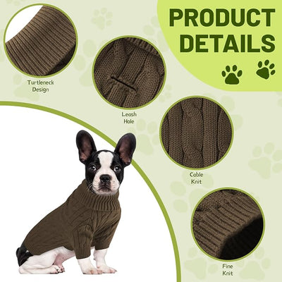 Small Dog Thermal Pullover Sweater, Classic Turtleneck Cable Knitwear Dog Clothes for Cold Weather Warm Pet Clothes for Chihuahua, Bulldog, Dachshund, Pug Tan Medium