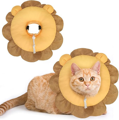 BEAUTYZOO Cat Cone Collars Soft, Cat Recovery E Collars After Surgery to Stop Licking, Adjustable Elizabeth Circle Collar Cute Pet Donut Pillow for Cats Kitten Small Dogs, Lion M