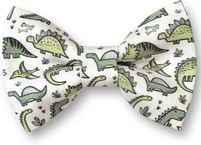 Detachable Dog Bow Tie, Slide-On Pet Bowtie for Collars, Stylish Durable Dog Lover Accessory Small, Medium & Large Dogs (Green Dino, X-Large (5.5in Wide))
