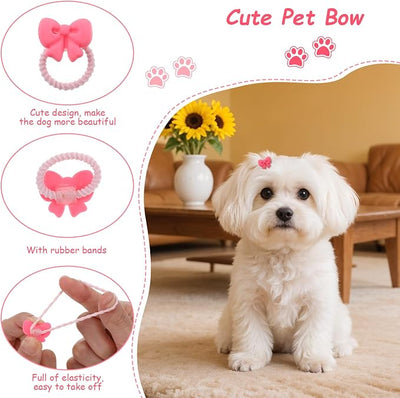 20 Pcs Dog Hair Bows with Rubber Bands, Cute Dog Bows, Mini Hair Ties Bulk, Various Styles Girl Dogs Accessories, Puppy Bow for Small Size Dogs Yorkie Shih Tzu Maltese (Pink)