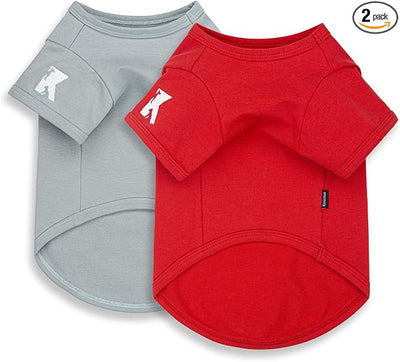 Koneseve Dog Shirt Breathable Cloth Stretchy for Small Medium Dogs 2-Pack Sunny Red & Smoky Blue 2XL