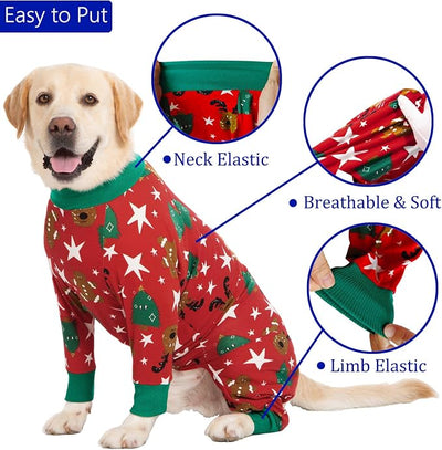 kzrfojy Dog Christmas Pajamas Dog Recovery Suit for Dogs After Surgery Female Male Medium Large Neuter Spay Christmas Onesie for Shedding Prevent Licking Surgical Wound Cone Alternative