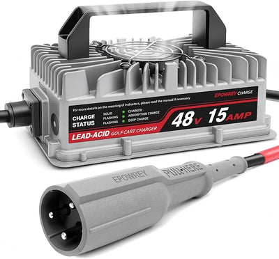 EPOWREY 48V 15 AMP Golf Cart Charger for Club Car Precedent & DS Series with 3-Pin Round Plug- Lead Acid Battery