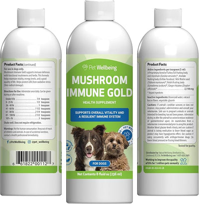 Pet Wellbeing Mushroom Immune Gold for Dogs - Complementary Immune Support with Functional Mushrooms Reishi, Maitake & Turkey Tail - NASC Certified & Vet-Formulated - 8 oz Liquid Formula
