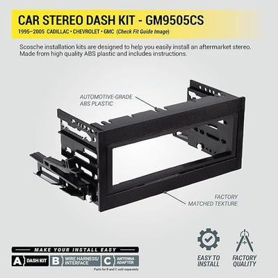 Scosche GM9505CS Complete Single DIN Stereo Installation Kit for Select Non-Amplified 1995-05 GM Full Size Trucks and SUV's - No Steering Wheel Remote - See Fit Guide in Images to Verify Your Vehicle
