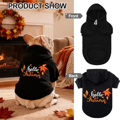 EXPAWLORER Fall Dog Hoodie-Soft and Warm Dog Sweaters, Pet Clothes Autumn Winter Coat Sweatshirt with Autumn Maple Leaf Theme Print for Puppy,Cat, Small Medium Large Dogs