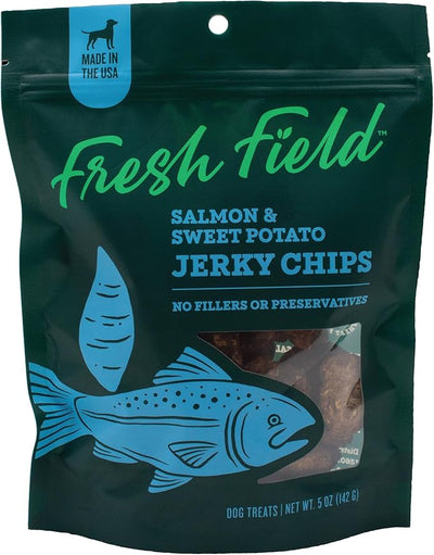 Fresh Field Salmon & Sweet Potato Jerky Chips, 5 oz – All-Natural Dog Treats, USA Made, No Fillers, Omega-3 Rich