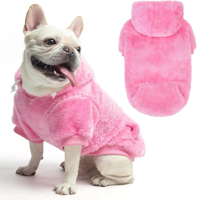 SCENEREAL Fleece Dog Sweaters Hoodie for Small Medium Large Dogs Girls Boys, Plush Fuzzy Dog Clothes Hoodies with Leash Hole, Winter/Fall Puppy Cold Weather Coat, Sherpa Hooded Sweatshirt, Rose Red M
