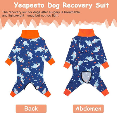 Dog Recovery Suit After Surgery Female Male, Medium Large Dog Neuter Shirt Cone Alternatives Prevent Licking Surgical Onesies (Blue Shark, 5XL)