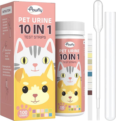 Pawfly Urine Test Strips for Dogs & Cats, 100 Strips, Pet Urine Testing Strips for 10 Parameters, UTI Test Strips, Veterinary Urinalysis Test Strips for Leukocytes, Protein, Ketone, Glucose, pH & More