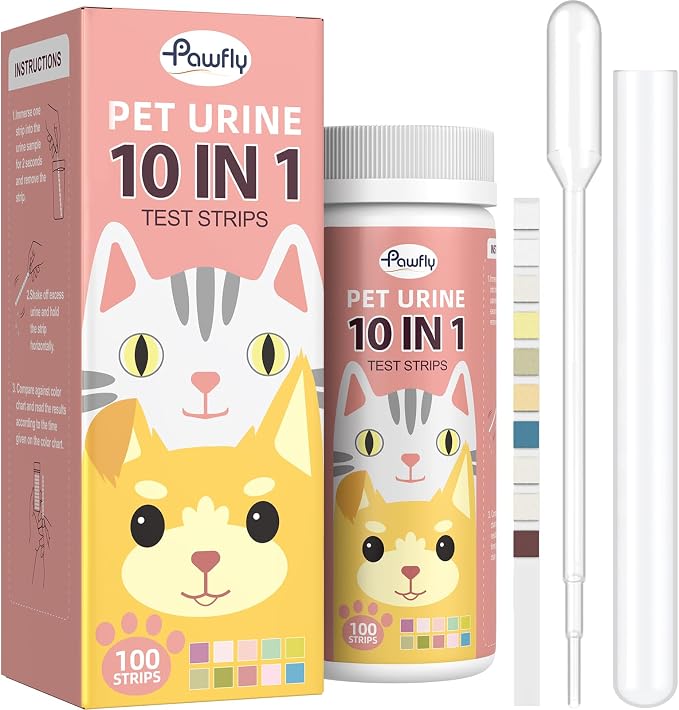 Pawfly Urine Test Strips for Dogs & Cats, 100 Strips, Pet Urine Testing Strips for 10 Parameters, UTI Test Strips, Veterinary Urinalysis Test Strips for Leukocytes, Protein, Ketone, Glucose, pH & More
