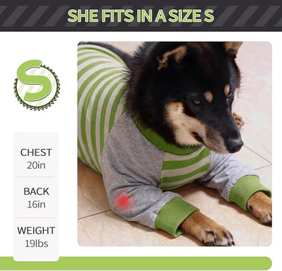 FUAMEY Dog Recovery Sleeve with Elbow Protector,Dogs Shirt Stop Licking Joints,Pet Long Sleeve Suit Protecting Dog's Front Leg Arm Wounds Cover Skin Conditions Green Stripes S