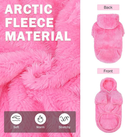SCENEREAL Fleece Dog Sweaters Hoodie for Small Medium Large Dogs Girls Boys, Plush Fuzzy Dog Clothes Hoodies with Leash Hole, Winter/Fall Puppy Cold Weather Coat, Sherpa Hooded Sweatshirt, Rose Red L