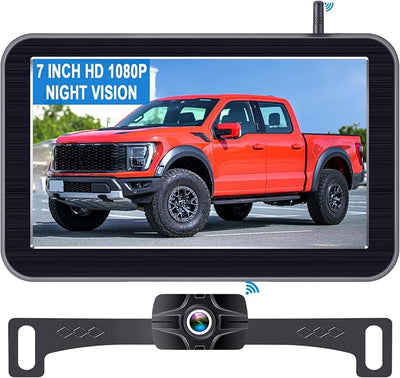 HD 1080P 7 Inch Wireless Backup Camera for Truck: 15-Min Easy Install 150° Wide View Angle Eliminate Rear Blind Spots with Starlight Night Vision - Rear View Camera for Pickup SUV Car Parking Safety