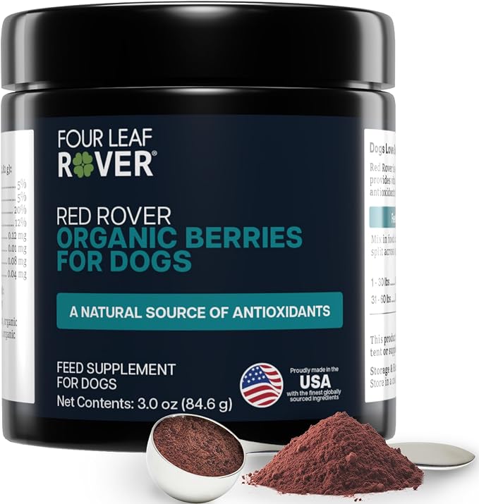 Four Leaf Rover Red Rover - Dog Urinary Tract Supplement - with Vitamins from Organic Berries and Apple - Good Source of Polyphenols and Antioxidants - 30 Large Dog Servings