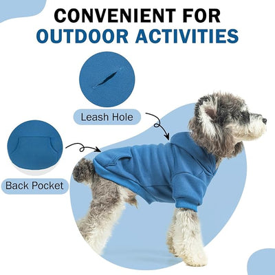 SCENEREAL Dog Hoodie Sweaters for Small Medium Large Size Dogs, Fleece Dog Sweatshirt with Hat and Pocket,Soft Cold Winter All Weather Dog Clothes for S to XL Sized Dogs, Blue L