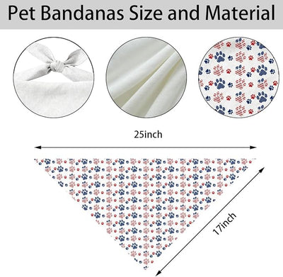 4th of July Dog Bandana, Patriotic Paw Print Pet Triangle Scarf for Independence Day Party Outfit, American Flag Neckerchief for Small Medium Dogs, Independence Day Puppy Gift