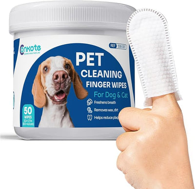 Conkote Dog Ear Cleaner Wipes 50 Count for Dogs & Cats, Cat Ear Cleaner, Reduce Plaque and Tartar, Ear Wipes for Dog Remove Ear Wax, Dirt and Debris Freshens Breath