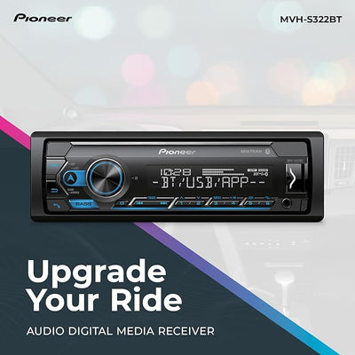 Pioneer MVH-S322BT 1-Din Digital Media Receiver – Bluetooth, USB, Color Change, FLAC, Voice Control, 50W x 4 Output, 13-Band EQ, AM/FM Radio, iPhone/Android Compatible, Front, Rear/SW Selectable RCA