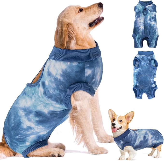 SlowTon Dog Recovery Suit - Surgery Recovery Suit for Female Male Dogs, Dog Onesie After Spay Abdominal Wounds, E-Collar Cone Alternative Prevent Licking Pet Surgical Suit(Blue,M)