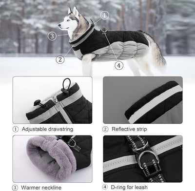 Lelepet Dog Coat Warm Dog Winter Coat Waterproof Dogs Jacket with Harness Built in Reflective Pet Fleece Vest Zip-Up Cold Weather Coats for Small Dogs Turtleneck & Windproof Coats Yorkie Black S