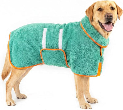 Bienbee Dog Bathrobe, Quick Drying Super Absorbent Pet Robes for Small Medium Large Dogs, Drying Coat for After Bath & Swim, Warm & Cozy Dogs Towels, Dog Puppy Bath Supplies, Lake Green L