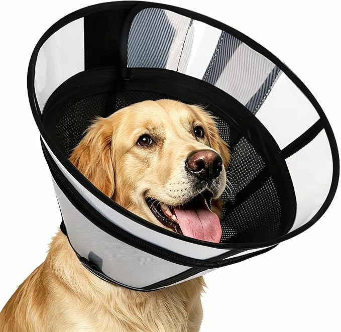 Upgraded Dog Cone Collar for Dogs After Surgery, Soft Transparent Pet Recovery Collar for Large Medium Small Dogs, Depth Adjustable Dog Cone Collar, Elizabethan Collar (XXL, Black)
