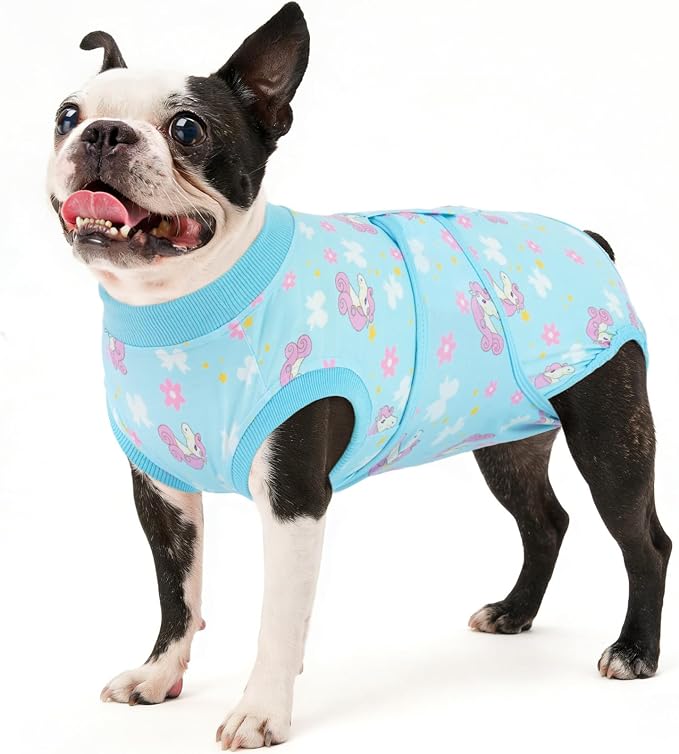 Kuoser Dog Surgery Recovery Suit, Soft Breathable Dog Recovery Suit for Female Spay Male Nueuter, Anti Licking Puppy Onesie Pet Surgical Suit for Dogs Abdominal Wounds Skin Disease, Unicorn S