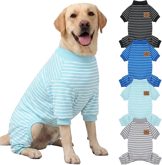 XPUDAC 4 Pack Dog Pajamas Striped Dog Clothes for Medium Large Dogs Girl Boy Comfy Puppy Outfit Doggy Jammies Onesie Pet Costume, 3XL
