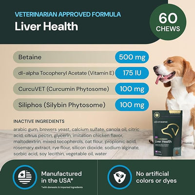 VetriScience Veterinary Strength Liver Health Chews - Canine Liver Care Supplement for Detox Support - Dog Supplement - Supports Immune System - No Fasting Required - 60 Count