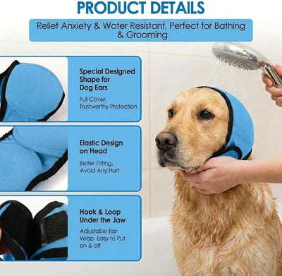 No Flap Ear Wraps for Dogs, Dog Ear Muffs Noise Protection & Anxiety Relief, Quiet Ears Cover Headband Waterproof Ear Protector for Fireworks Grooming Swimming Bathing, Blue S