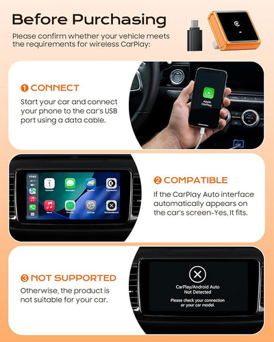 Mini Wireless CarPlay Adapter for iPhone Apple, USB-A/C Plug & Play | Go Wireless with Factory Wired Apple CarPlay, Fast Auto Connect, Low Latency, Compatible with iOS 10+ & 2015+ Cars, Orange