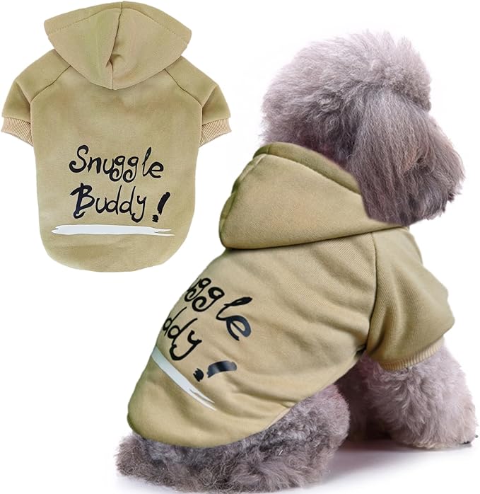 Jecikelon Print Dog Hoodies for Small Dogs, Soft Fleece Puppy Clothes for Pet Cat, Warm Winter Outfits Cold Weather Coats, Cute Sweatshirt Puppies Costume (Khaki, Medium)